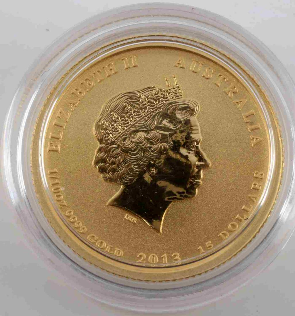 1/10 TH OZ GOLD AUSTRALIAN AMERICAN MEMORIAL COIN: Brilliant uncirculated 2013 Australia 1/10 oz Gold Australian-American Memorial coin This lot has a reserve.