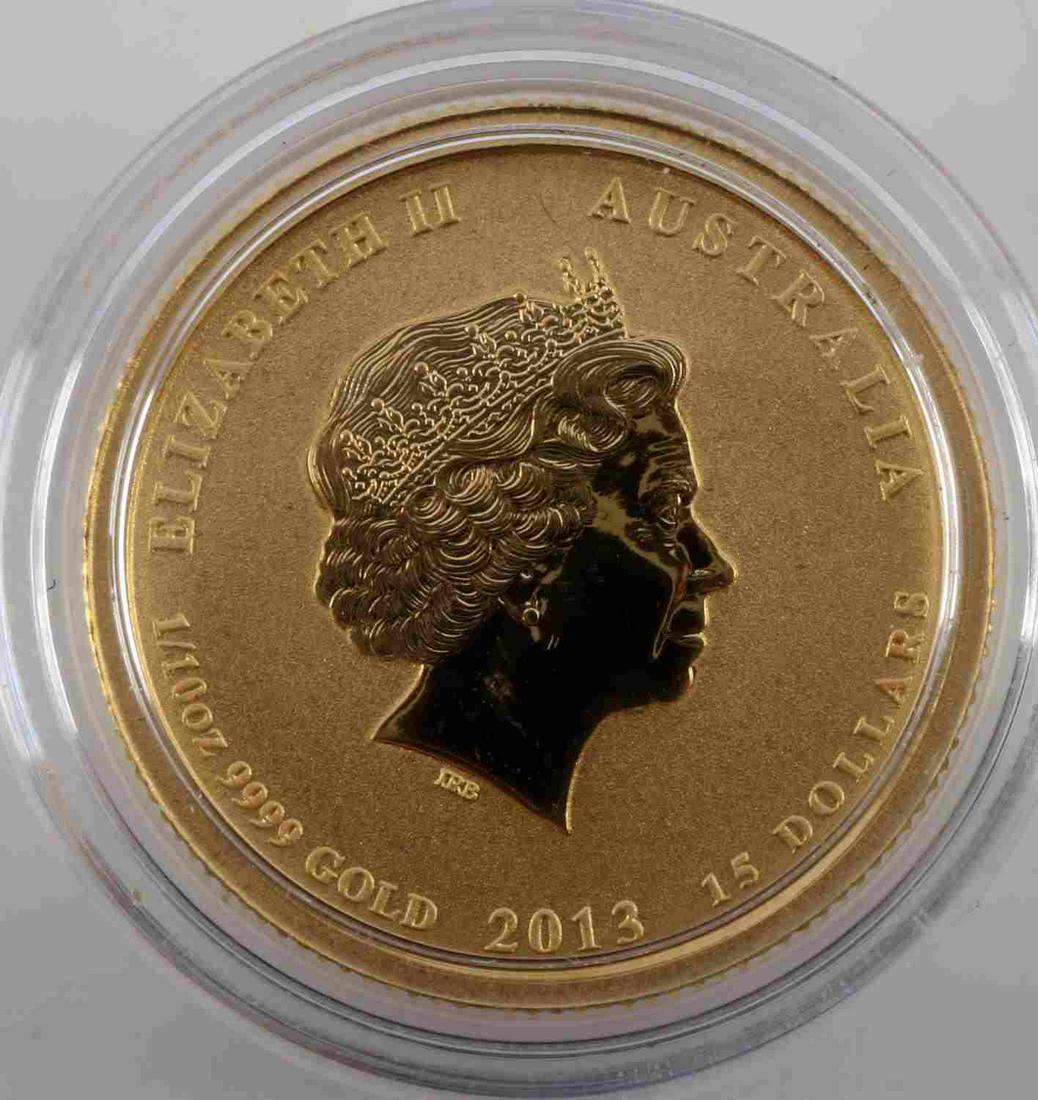 1/10 TH OZ GOLD AUSTRALIAN AMERICAN MEMORIAL COIN: Brilliant uncirculated 2013 Australia 1/10 oz Gold Australian-American Memorial coin This lot has a reserve.