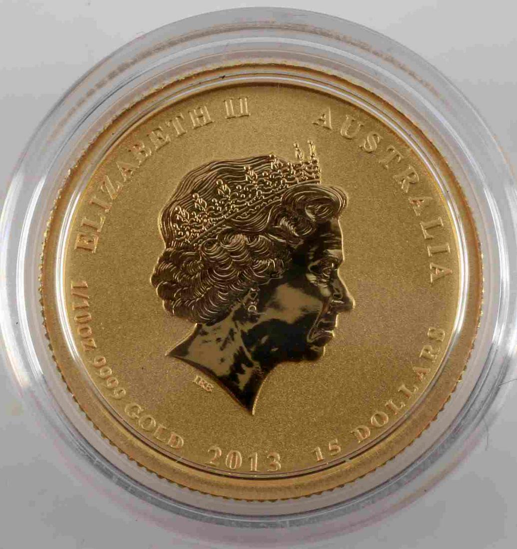 1/10 TH OZ GOLD AUSTRALIAN AMERICAN MEMORIAL COIN: Brilliant uncirculated 2013 Australia 1/10 oz Gold Australian-American Memorial coin This lot has a reserve.