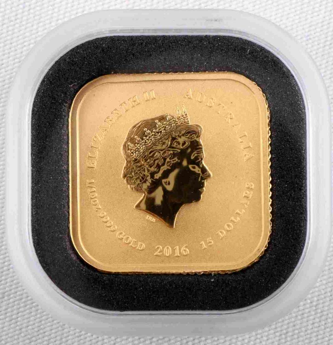 2016 AUSTRALIA 1/10 OZ GOLD $15 SQUARE MAP BU: Contains 1/10 of .9999 fine Gold from Perth MintIndividual round presented in original plastic capsule. Mintage of less than 60,000 coins. Obverse: Portrays Ian Rank-Broadley likeness of Queen Elizabe