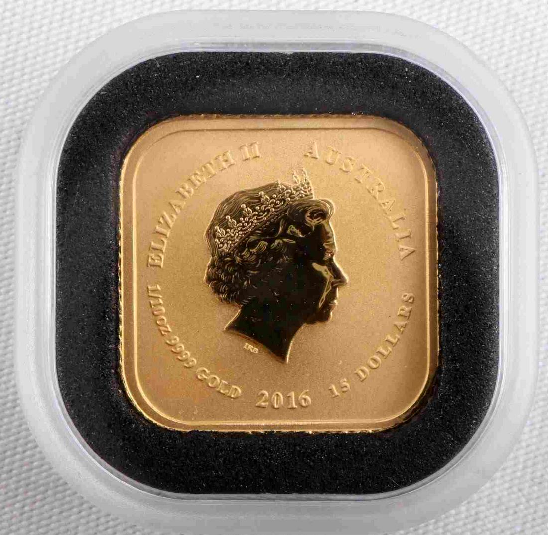 2016 AUSTRALIA 1/10 OZ GOLD $15 SQUARE MAP BU: Contains 1/10 of .9999 fine Gold from Perth MintIndividual round presented in original plastic capsule. Mintage of less than 60,000 coins. Obverse: Portrays Ian Rank-Broadley likeness of Queen Elizabe