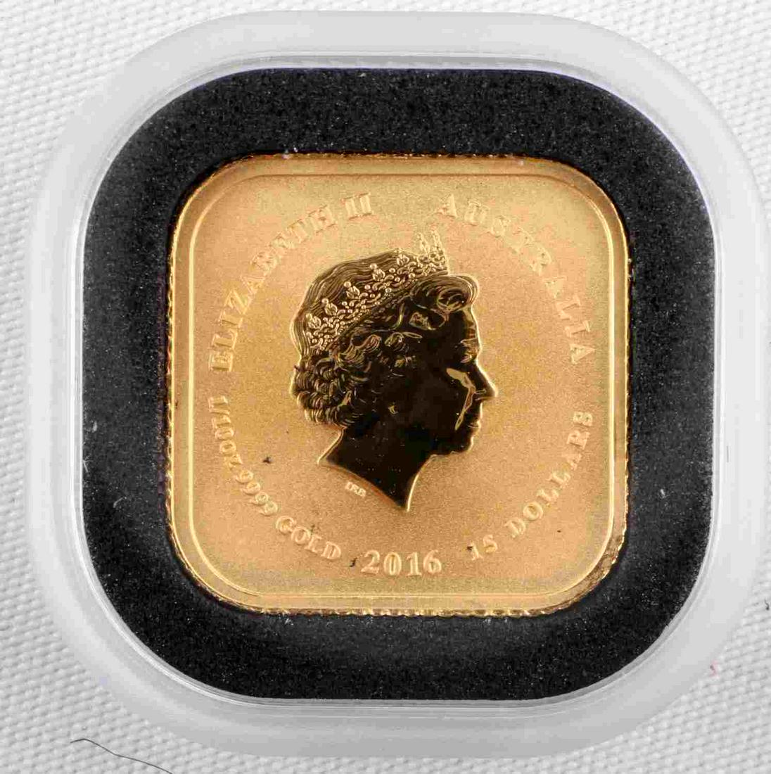 2016 AUSTRALIA 1/10 OZ GOLD $15 SQUARE MAP BU: Contains 1/10 of .9999 fine Gold from Perth MintIndividual round presented in original plastic capsule. Mintage of less than 60,000 coins. Obverse: Portrays Ian Rank-Broadley likeness of Queen Elizabe