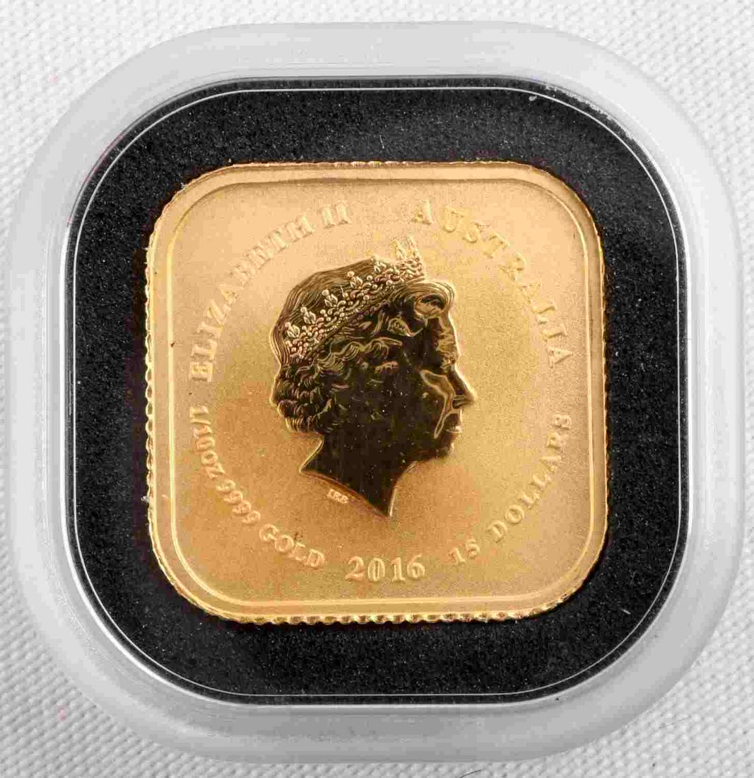 2016 AUSTRALIA 1/10 OZ GOLD $15 SQUARE MAP BU: Contains 1/10 of .9999 fine Gold from Perth MintIndividual round presented in original plastic capsule. Mintage of less than 60,000 coins. Obverse: Portrays Ian Rank-Broadley likeness of Queen Elizabe