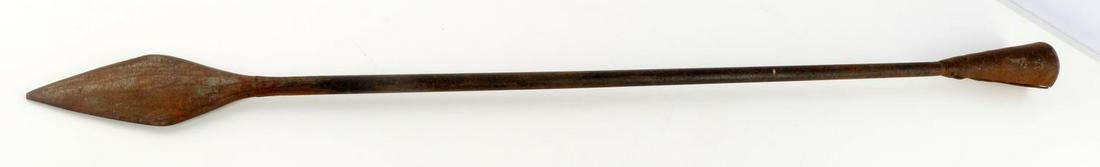 ANTIQUE 19TH CENTURY IRON LANCE WHALING HARPOON: Lance style. Wrought iron construction. Some oxidation. Measures 33 inches.