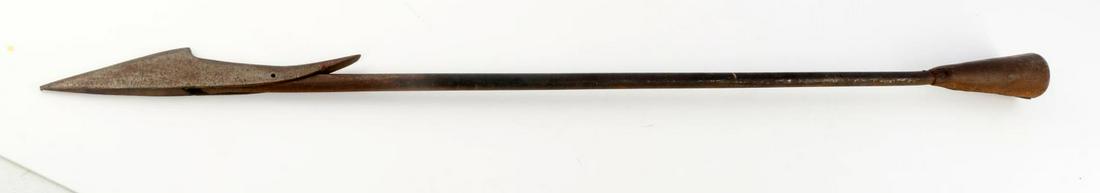 ANTIQUE 19TH CENTURY WHALING TOGGLING HARPOON: Toggling style. Wrought iron construction. Some oxidation. Measures 31 3/4 inches.