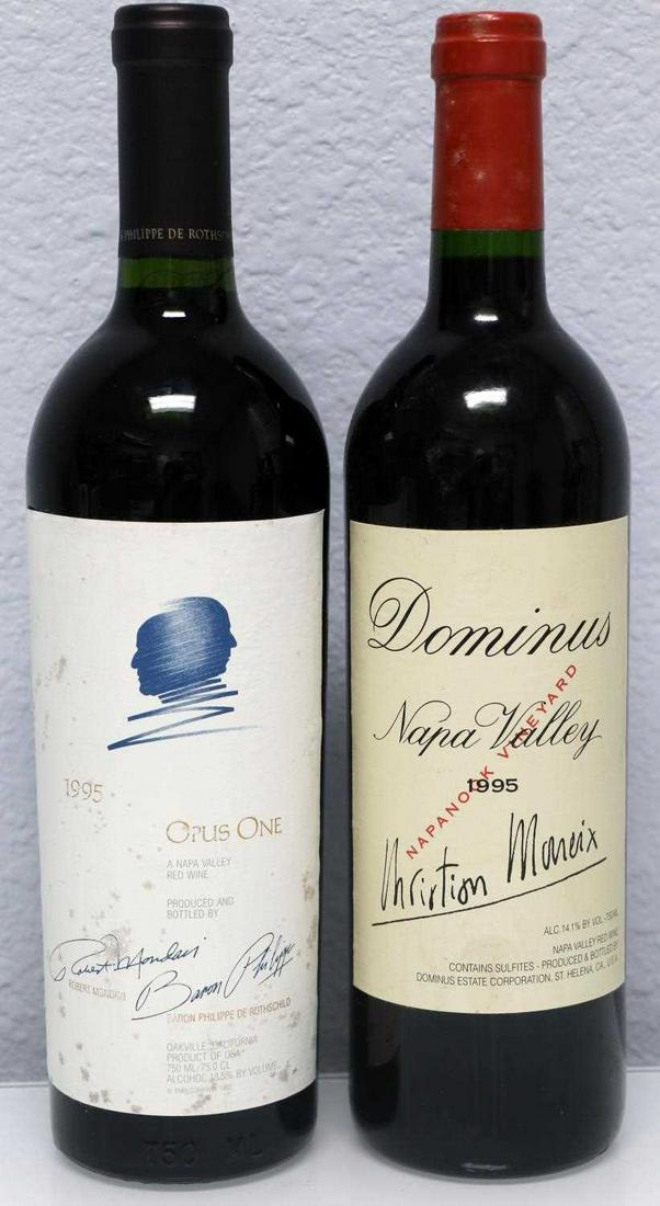 1995 OPUS 1 ROTHSCHILD & 1995 DOMINUS NAPA VALLEY: Lot features a 1995 Opus One Napa Valley red wine Rothschild with high fill ullage, very good seal, and very good label. Also a 1995 Dominus Christian Moueix, Napa Valley with high fill ullage, very g