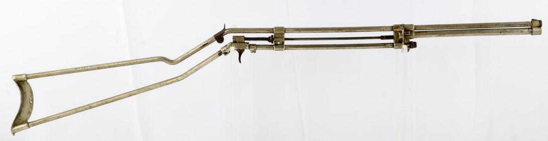 HAMILTON YOUTH RIFLE NO. 7 SKELETON RIFLE .22 CAL: 1899-1901 production. Nickel steel construction, maker marked at end, 8 inch twist-out barrel, dark, pitted bore, hammer does not engage spring, but seems in good condition. Overall length is 32 inche