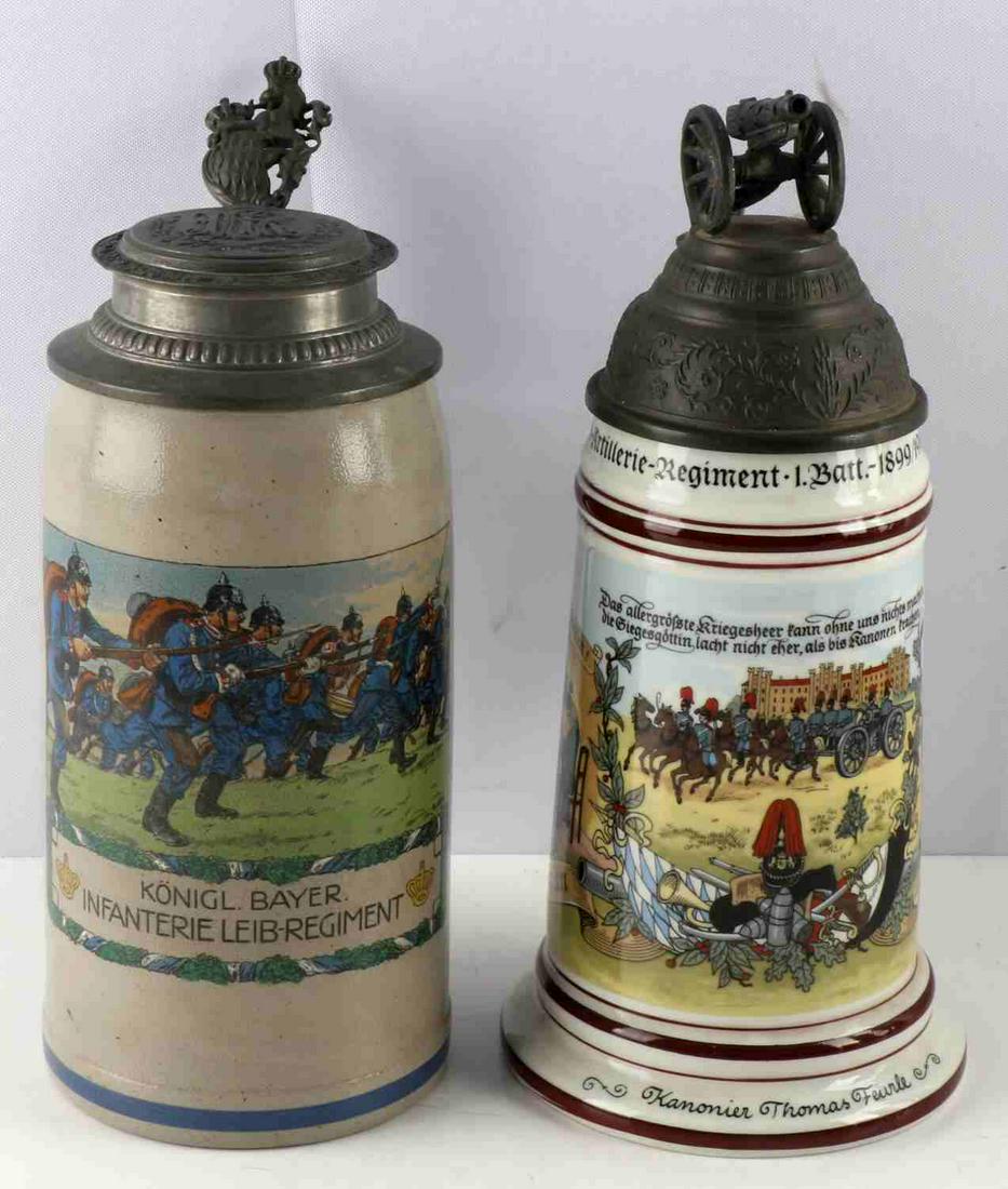 2 IMPERIAL GERMAN WWI REGIMENTAL BEER STEIN (8383) on Jun 01, 2022