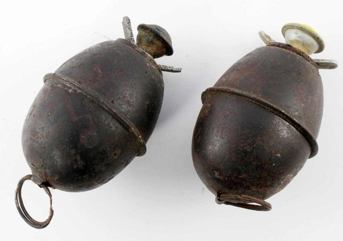 2 WWII GERMAN THIRD REICH INERT M39 EGG GRENADES: Lot features 2 inert M39 egg grenades. Feature oxidation. No markings. Good condition.