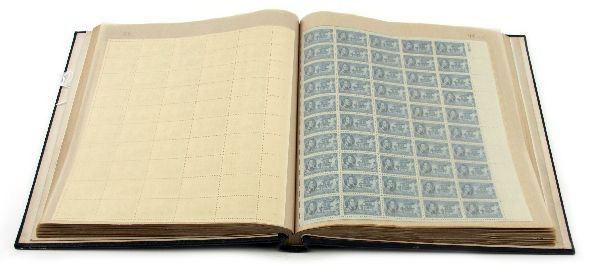 87 MINT STAMP SHEET LOT 1930'S TO 1950'S: Original book from a collector containing 87 numbered pages of mint, original, and full gum sheets of stamps. Most are from 1940's and up to 1950's. 1 cent to 8 cent denomination with no duplication.