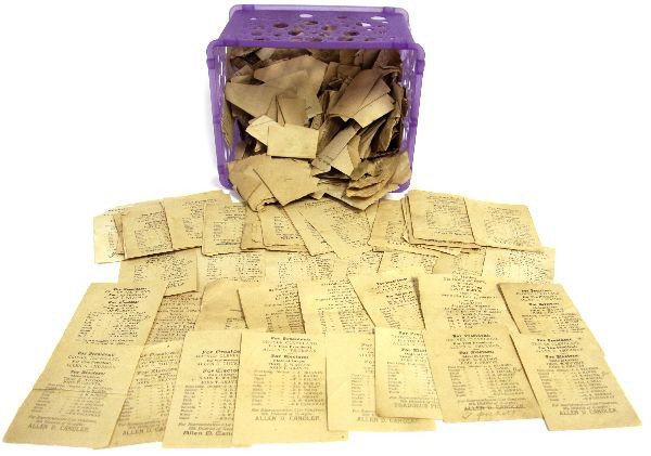 ANTIQUE BALLOTS 1892 PRESIDENTIAL ELECTION: Over 100 original antique paper ballots from the 1982 presidential election. Ballots are comprised of Republican and Democratic tickets from the 9th District of Georgia. Many are signed and in very go