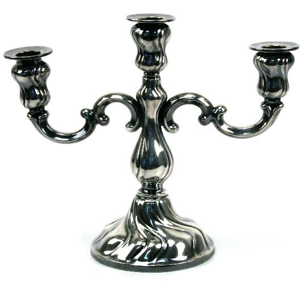 ANTIQUE GERMAN MADE .835 SILVER CADELABRA: Mark half moon and crown indicates German made late 1800's. makers mark Kern .835 purity, weighted. . Size: 9 inches high and 10.5 inches wide. . Weight: Total weight 24.5 OZT. . Condition: Excellent