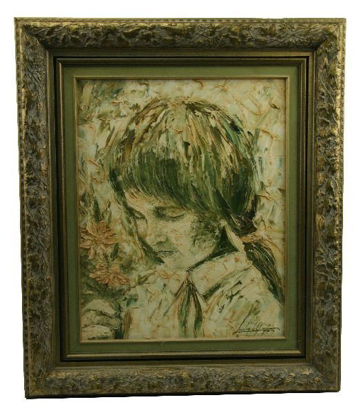 ORIGINAL OIL ON CANVAS BY LESVER DE QUIROS: 24x28 inches framed. Image size 15.5x19.5 inches. Original oil on canvas by Vanguardia Movement artist Lasver De Quiros (Cuban, 20th C.). Piece is entitled "Margaritas", signed in the lower right and 