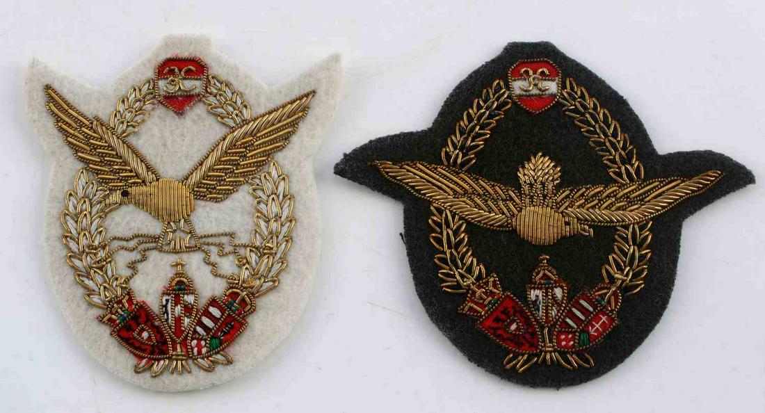 WWII GERMAN IMPERIAL AUSTRIA BULLION PILOT BADGES: Imperial Austria Hungary German WWI Bullion Pilot Badge. Measures 2.75 inches wide by 3 inches tall. The front shows a spread winged eagle in the center surrounded by an oval oak leaf wreath. Has a wh