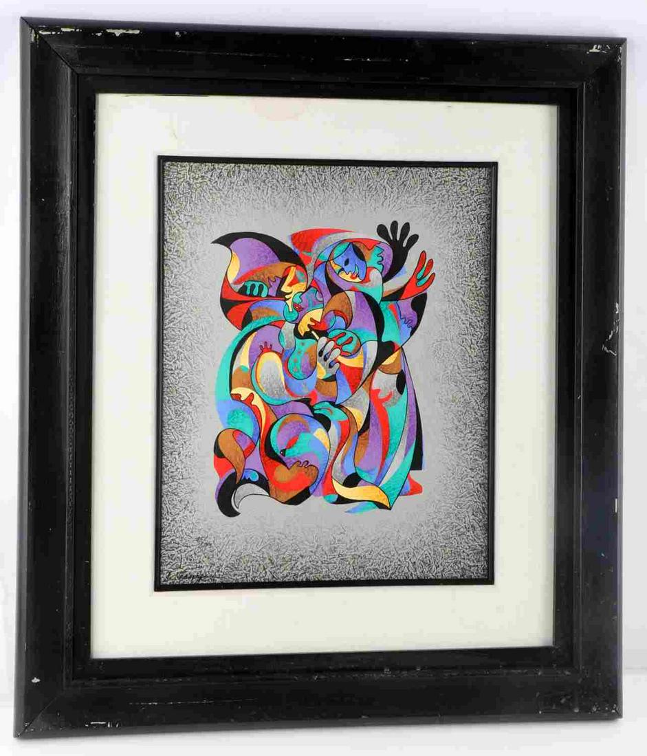 ANATOLE KRASNYANSKY SIGNED LE MODERN CUBISM ART: Signed and numbered limited edition (85/180) Dye Sublimation on Aluminum by Anatole Krasnyansky (1930 - Present) Ukraine, Russian Federation, California. Title: Flute Player. Dimensions: Matted and fr