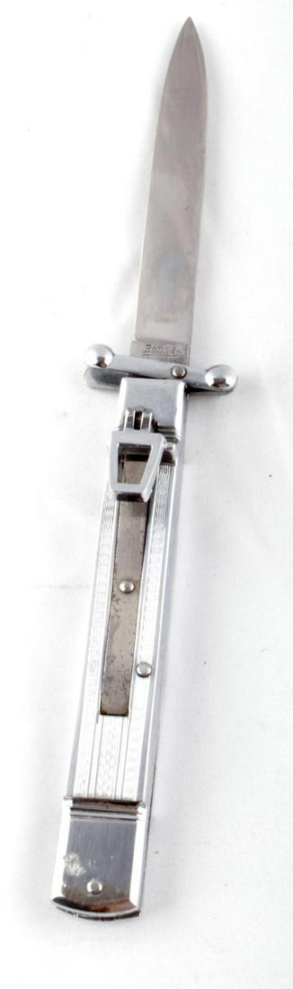 BONSA SOLINGEN ROSTFREI GERMAN POCKET KNIFE: Stainless steel blade measures 3 3/8inches, maker marked to ricasso, spring mechanism is broken.