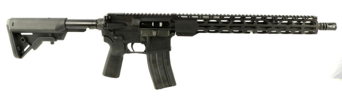 RADICAL FIREARMS SEMI AUTO RIFLE 5.56 NEW IN BOX: Features an 18 inch barrel, mint bore, free float railing system, clear markings, pistol grip, expandable stock, comes new in box with 30-rd magazine, lock and key, and manual. Requires FFL for transf