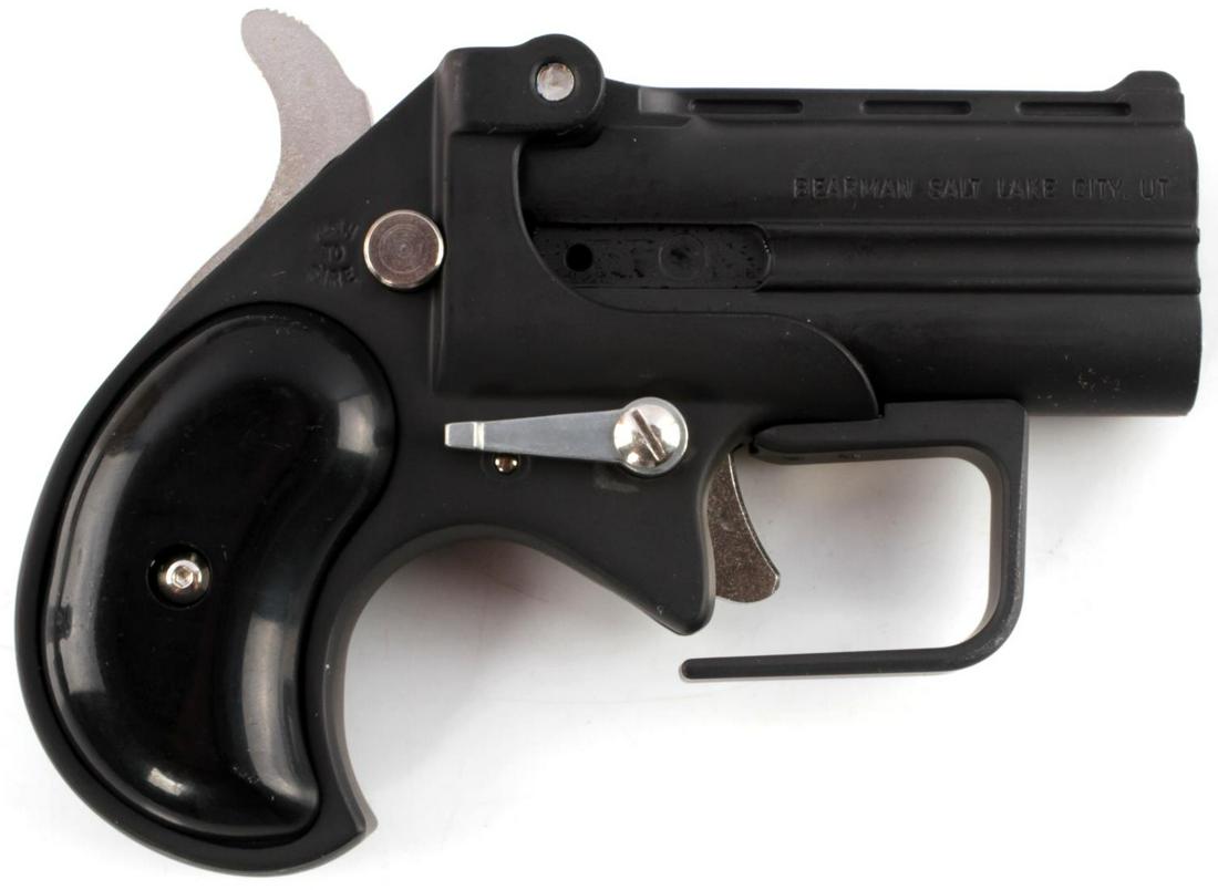 BEARMAN 9MM DERRINGER MODEL BBG9 NEW IN BOX: Bearman 9MM Derringer Model BBG9. New in Box. Accompanied by gun lock and factory test fire rounds. Black finish and grips. No international shipping. FFL required for transfer. Caliber: 9 MM Serial #
