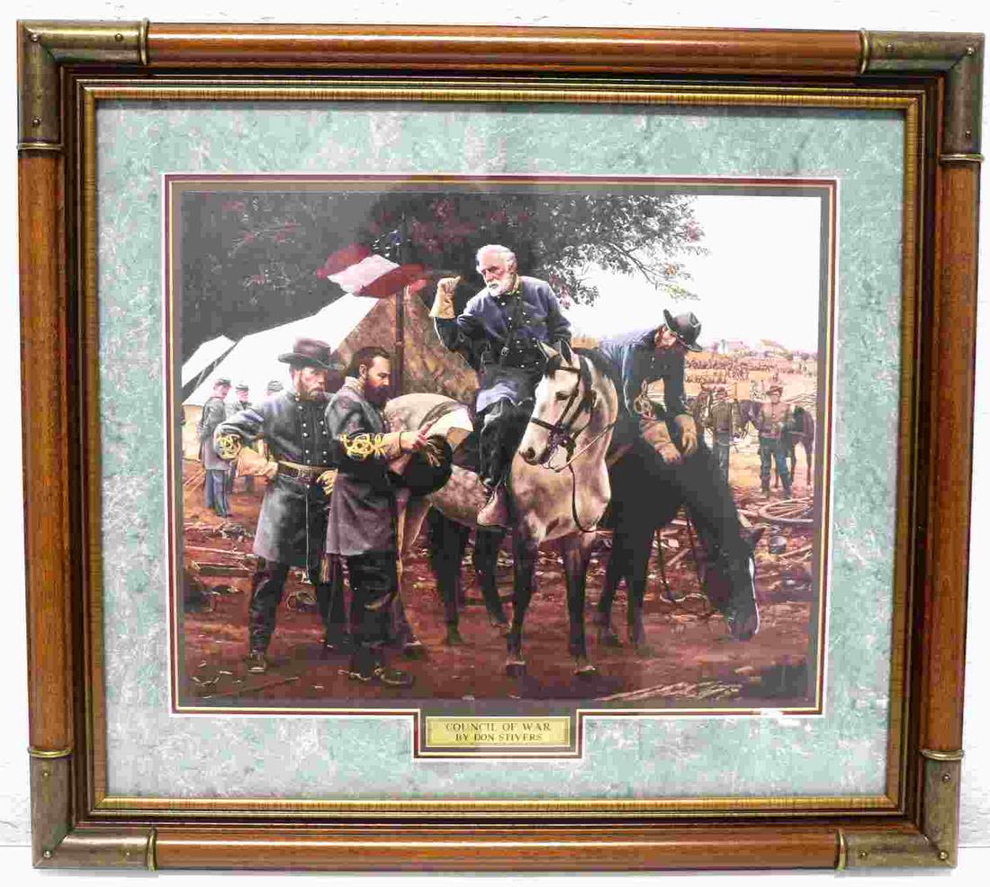 DON STIVERS COUNCIL OF WAR LITHOGRAPH: Don Stivers (1926-2009), American, Realist. Nicely framed, double matted with brass placard stating Title and Artist. Dimensions: 17x19 inches.