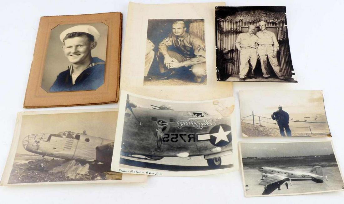 WWII US MILITARY NAVY SOLDIER PHOTO LOT OF 7: Photos of soldiers and planes, including Peace Feeler. Good condition.