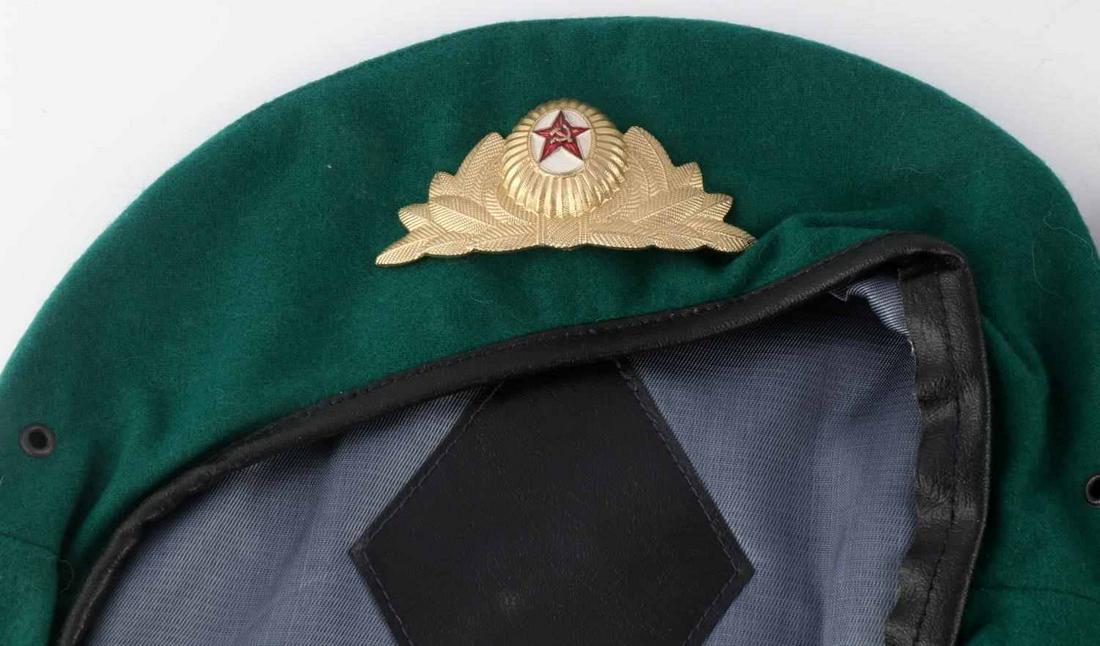 LOT OF 3 SOVIET RUSSIAN USSR BERETS KGB PATROL: Lot of three Soviet Russian USSR Berets includes; one KGB, one KGB Border Patrol and one SWAT Team beret. Each are decorated with respected hat / beret pin, all are marked inside, do not fluoresce. KG