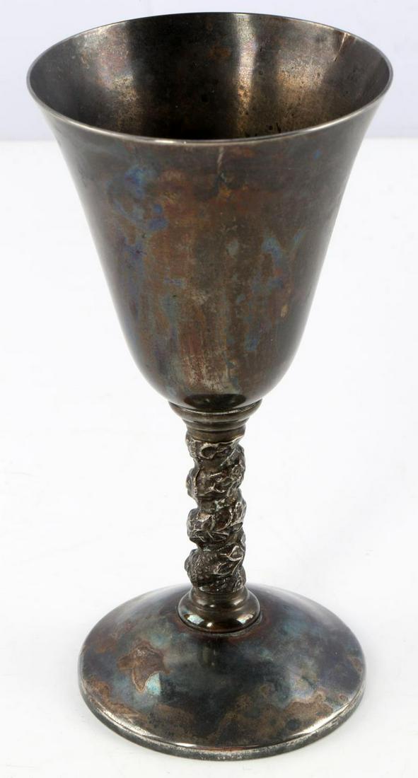 WWII GERMAN LUFTWAFFE SOLINGEN PRESENTATION GOBLET: 5.5 inch Luftwaffe presentation goblet. Underside stamped "Gusstahl Solingen". Heavy, evenly-distributed patination throughout. Very good display condition. Unauthenticated, sold "as is".