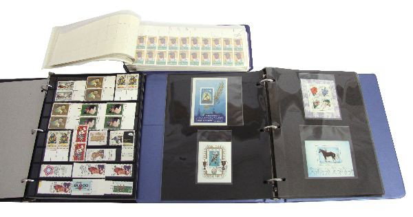 20TH CENTURY WORLD AND US STAMP ALBUM: Included are three binders postal issue, unused and unhinged stamps. First binder contains over 30 pages of plates including; French United Nations, Soviet Union, Liberia, Mongolia, Burundi, Bolivia, 