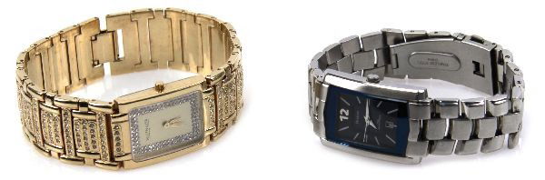 MENS DRESS WITTNAUER WATCH WITH SWAROVSKI PLUS: Included is a Wittnauer Men's dress watch in gold tone with Swarovski crystals on dial and band. Very good condition. Also included is a Men's Armitron dress watch with bluedial and date. Good conditi