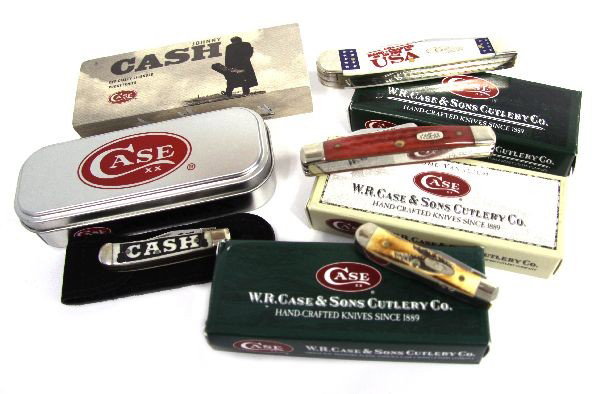 W.R. CASE & SONS CUTLERY CO. POCKET KNIFE LOT OF 4: Grouping of four knifes W.R. Case & Sons Cutlery Co. mint in box. Case 6.52154SS, Case 6254SS, Johny Cash Case 62154SS, Case 64052SS.