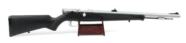 NAVY ARMS COUNTRY BOY .50 CALIBER MUZZLELOADER: Navy Arms Country Boy .50 caliber muzzle loading black powder rifle. Black synthetic stock, 20 inch stainless steel barrel. Very good condition, with some handling marks.