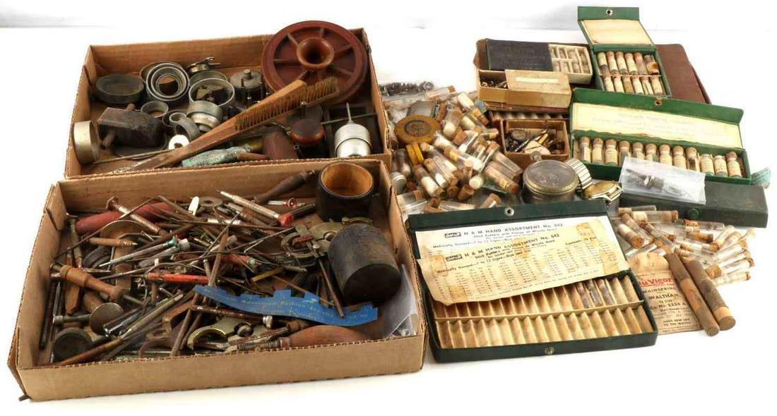 OVER 9 POUNDS OF WATCHES WATCH PARTS UNSEARCHED: Old jeweler/watch parts and tools.