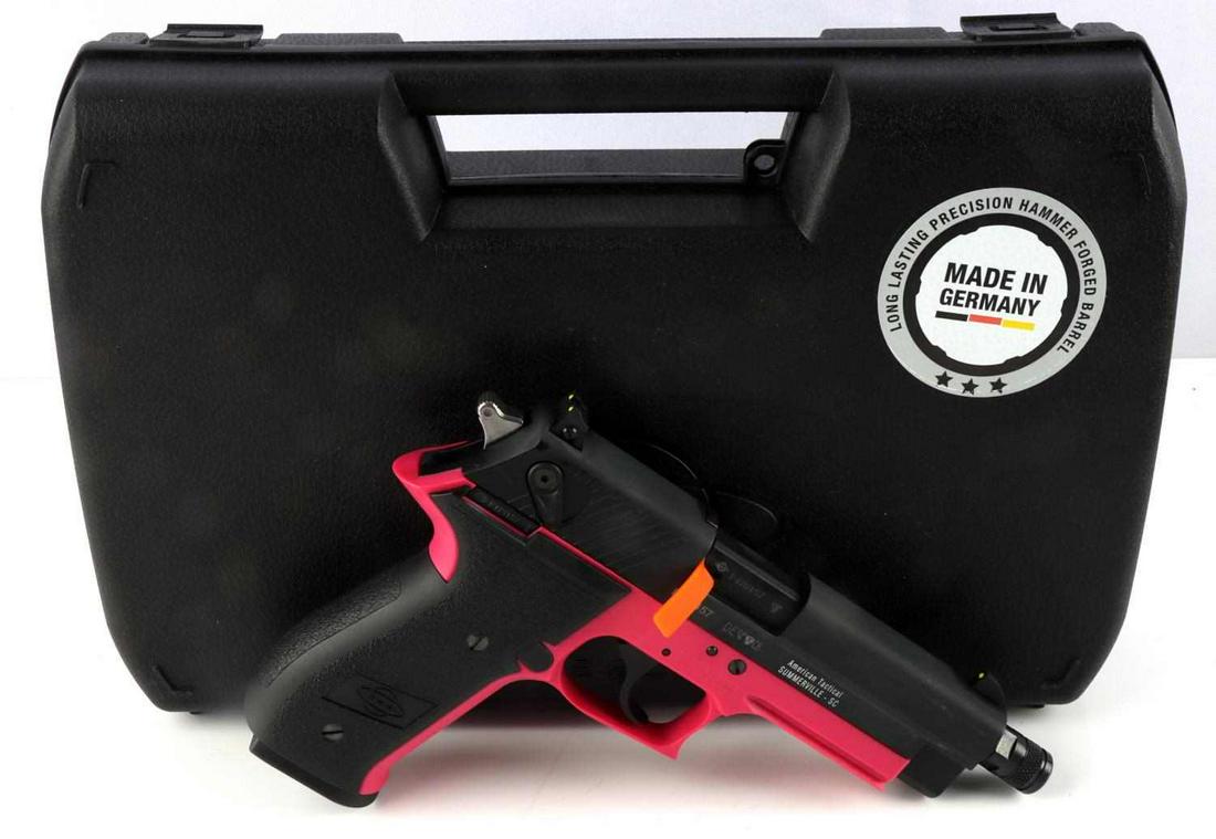 AMERICAN TACTICAL GSG .22LR FIREFLY PISTOL IN PINK: American Tactical GSG .22lr Firefly pistol in pink, brand new in case. Comes with one magazine and owner's manual. FFL required for transfer. No international shipping. Caliber: .22LR Serial #: F47915