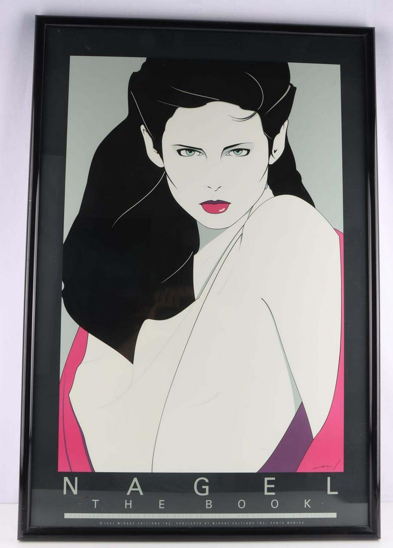 VINTAGE 80S PATRICK NAGEL THE BOOK LITHOGRAPH: 1980s Patrick Nagel the Book Framed Lithograph Poster, published by Mirage Editions in 1981. Screen signed and professionally framed. In very good original condition, minor signs of age are noticeable