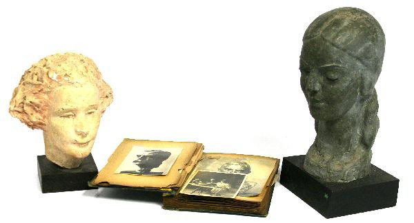 LOT OF TWO SCULPTED BUSTS BY FRANCIS SAVAGE: Grouping includes two bust sculptures by the artist Francis Savage. The two busts appear to be earlier works likely dating from the 1930's. Also included is a book with photographs, clippings and gall