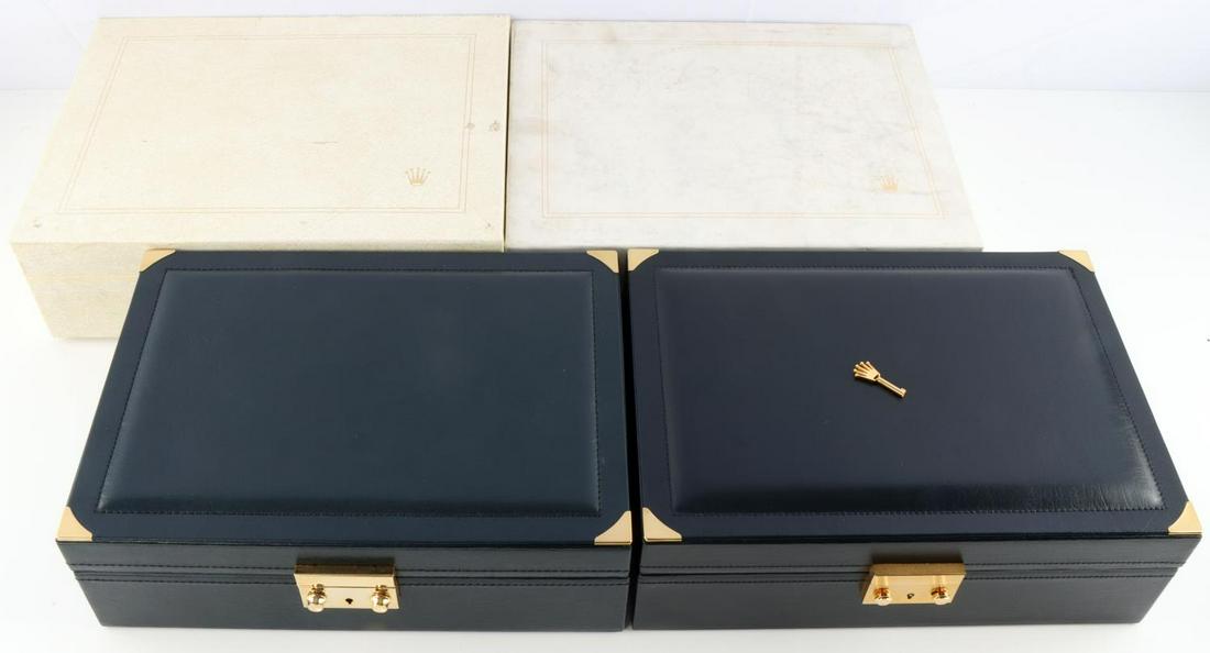 2 9 X 12 X 4 INCHES ROLEX WATCH BOX LOT W KEY: Inner and outer box, like new.