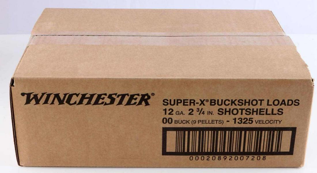 250 ROUNDS WINCHESTER 12GA 2 3/4 BUCKSHOT AMMO: 50 five round boxes of 12 GA 2 3/4 inch 1325 FPS 9 pellet 00 buckshot. New in box.