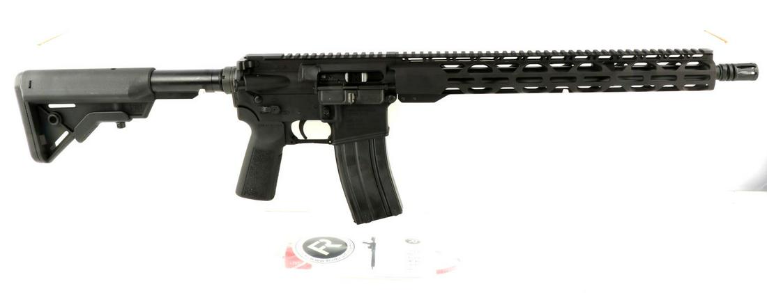 RADICAL FIREARMS SEMI AUTO RIFLE 5.56 NEW IN BOX: Features an 18 inch barrel, mint bore, free float railing system, clear markings, pistol grip, expandable stock, comes new in box with 30-rd magazine, lock and key, and manual. Requires FFL for transf