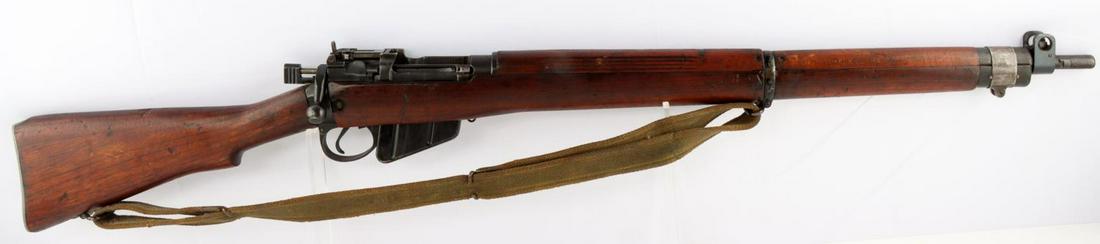 WWII BRITISH LEE ENFIELD NO4 MKI BOLT ACTION RIFLE: WWII British Lee Enfield No 4 MK I Bolt Action rifle in good condition. Bore is bright and clear. Action, safety and magazine release function well. Markings on left side of receiver. Flip up adjustab