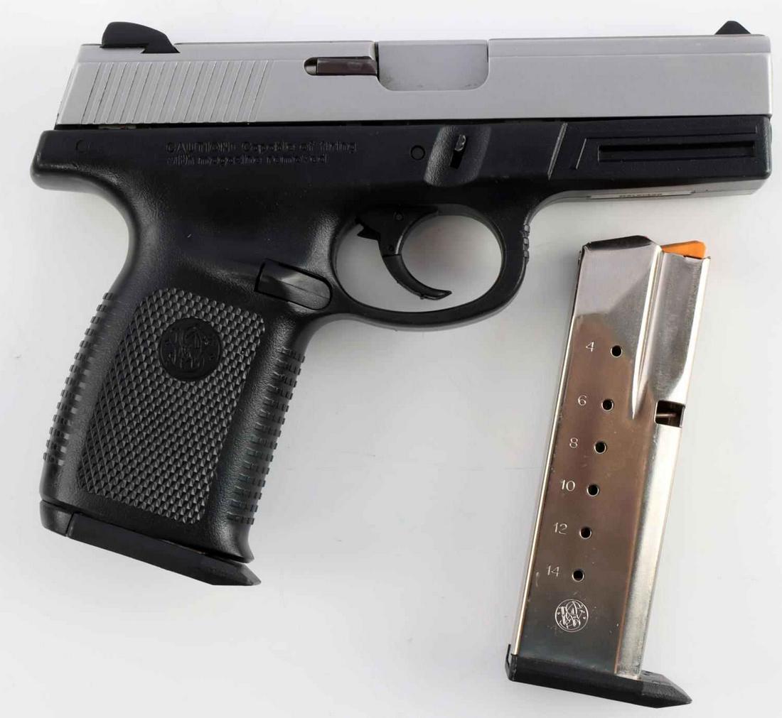 SMITH & WESSON SW40VE .40 CALIBER TWO TONE PISTOL: SMith & Wesson SW40VE .40 cal two tone pistol in very good condition. Bore is bright and clear. Action is very smooth. Comes with two magazines holding 14 rounds each. FFL required for transfer. No in