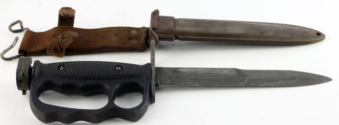 VIETNAM M7 FIGHTING KNIFE KNUCKLE DUSTER M8 SCAB: Near mint blade, very good scabbard. Deemed experimental in its day.