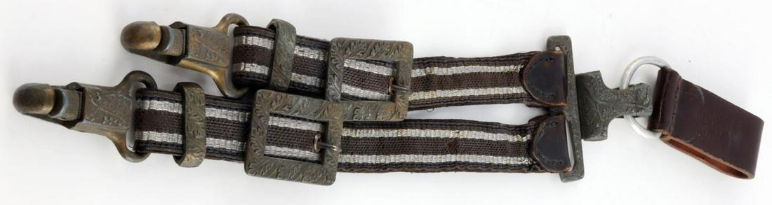 WWII GERMAN REICH LUFTWAFFE OFFICER DAGGER HANGERS: WWII German Reich Luftwaffe officer's dagger hangers in very good condition with with leather belt loop at the top. Leather loop at the top is marked "Mafiso Glauchau 1937". Dagger hangers do not fluo