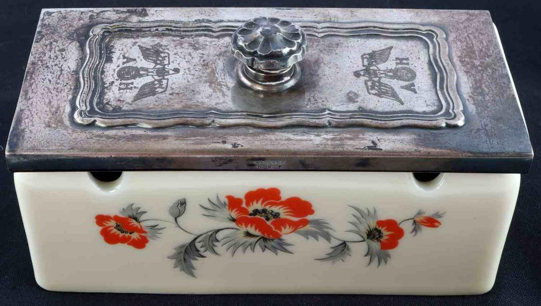 WWII GERMAN REICH ADOLF HITLER WELLNER JAM SET: WWII German Reich Adolf Hitler Wellner Rosenthal jam set in good condition. Porcelain container marked "Wellner Rosenthal German D.R.P. " on bottom as well as the pattern number "781.". Lid is marked