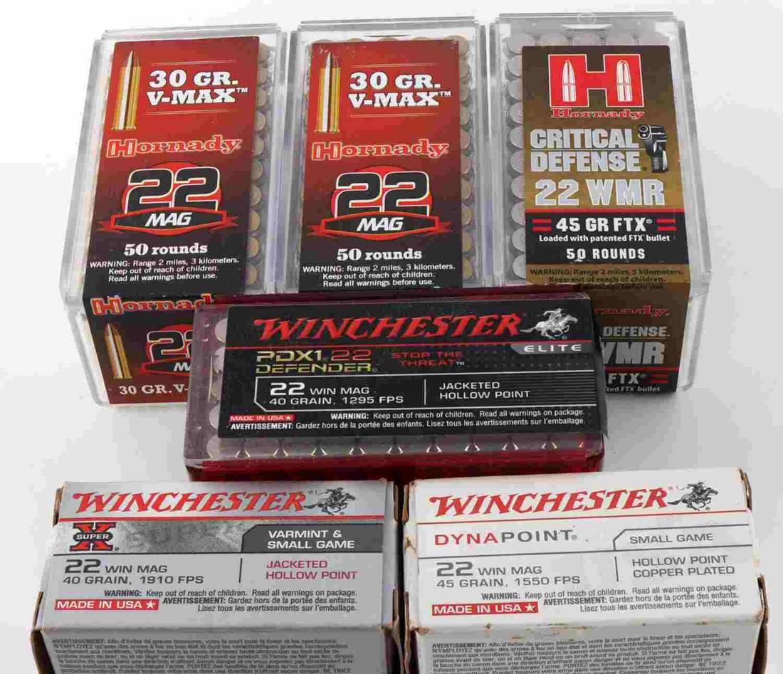 300 ROUNDS OF .22LR WIN MAG AMMUNITION: 300 rounds of assorted .22lr Win mag ammunition. comes with critical defense rounds, and hollow point. Made from Winchester, and Hornady.