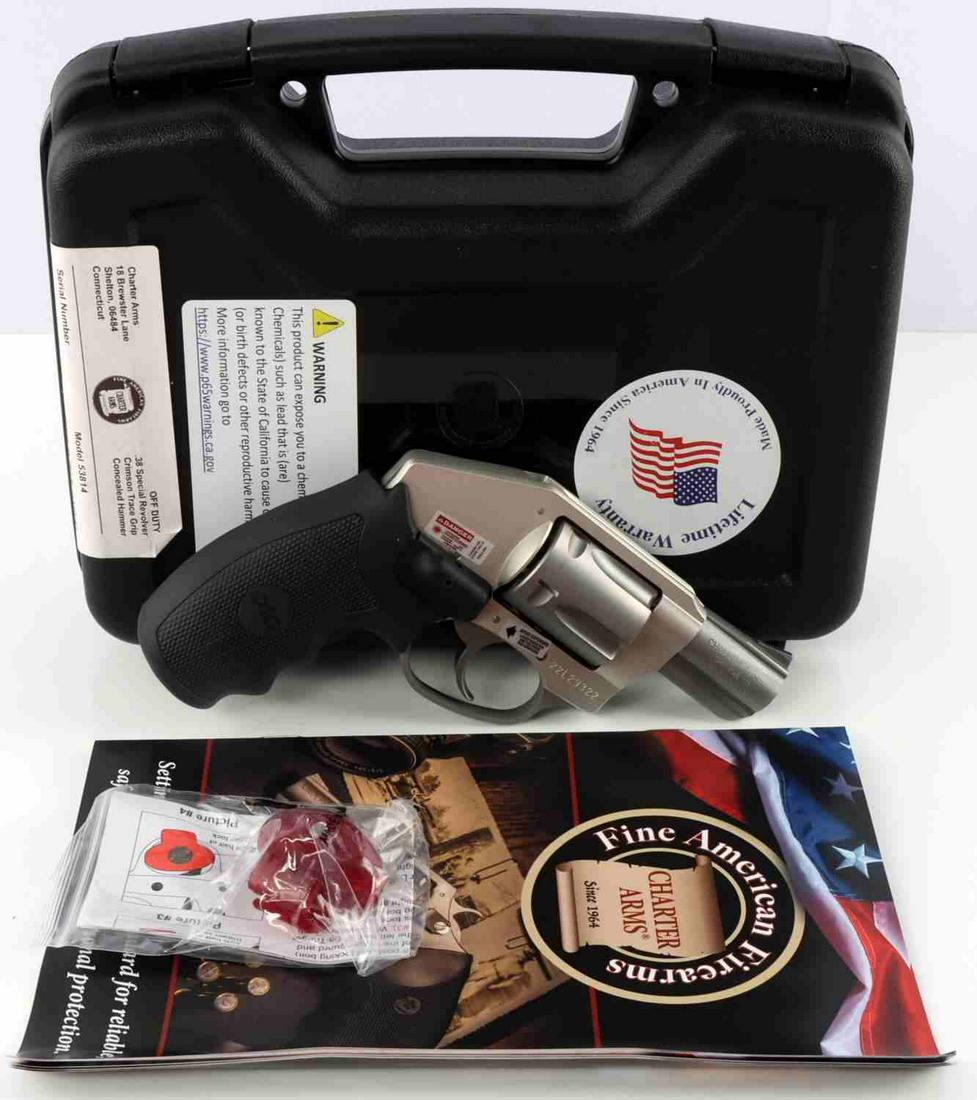 CHARTER ARMS CRIMSON TRACE 38 SPL REVOLVER NIB: New in box, Undercover Lite, with Crimson Trace laser sight, 2 inch barrel ,14 ounces. No international saled, FFL transfer required. Caliber: 38 spl Serial #: 22l29322