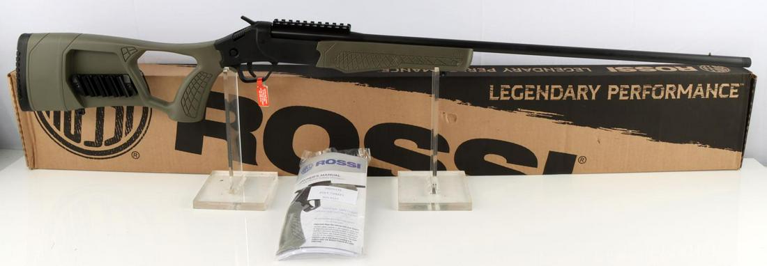 ROSSI SS POLY TUFFY TURKEY 410 GA 26 INCH SHOTGUN: Olive drab in color, 1 shot capacity, beaded sight, cross-bolt safety, 410 caliber, break action. 26 inch barrel, 41 inch overall length. New in box. Requires FFL for transfer, no international shippi