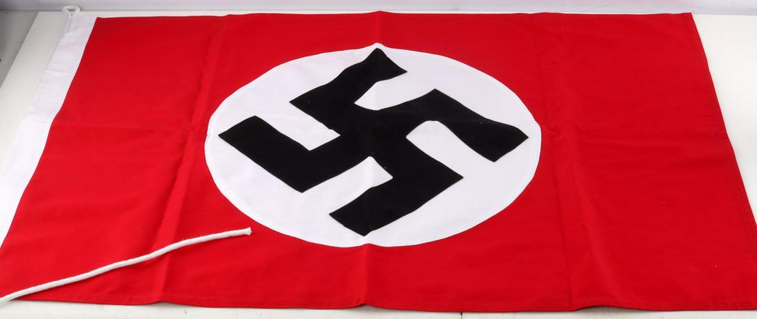 WWII GERMAN THIRD REICH NSDAP BANNER FLAG: Fluoresces. Measures 24 X 36 inches. Very good condition. Unauthenticated, sold as is. This lot has a reserve.