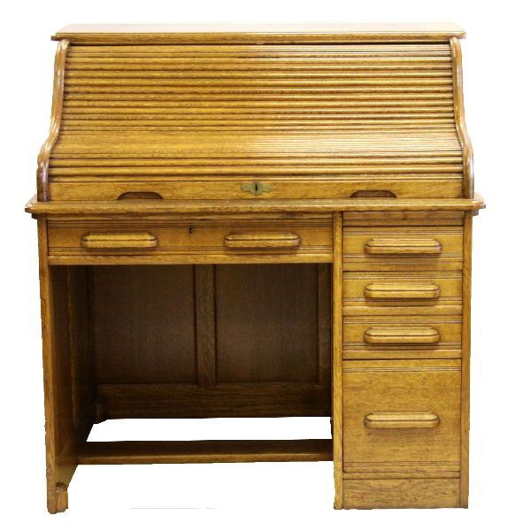 ANTIQUE LOCKING OAK ROLL TOP DESK