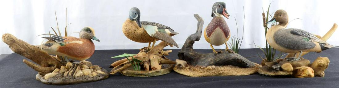 4 LARRY TAWES JR. WILDLIFE COLLECTOR'S DUCK: All have Collectors Guild stamps on base, includes Lakeside Retreat, Summers Divide , Restful Morning, and standing Proud