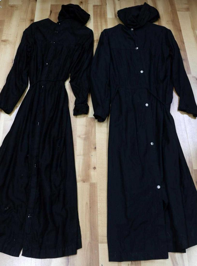 2 ODDFELLOWS FRATERNAL BLACK ROBES: One is tagged C.C. Ward Regalia, Costumes New London , Ohio. Both have hoods, snap front closures. One size fits all.
