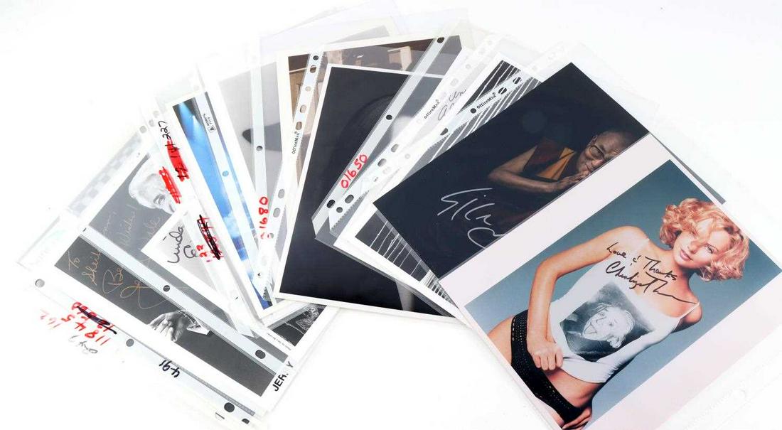 15 AUTOGRAPHS DALAI LAMA DORIS ROBERTS & MORE: Lot includes Charlize Theron, Denny Miller, Dan Seals, Jerry vale, and more. Very good condition. Measure 10 inches. Unauthenticated, sold as is.